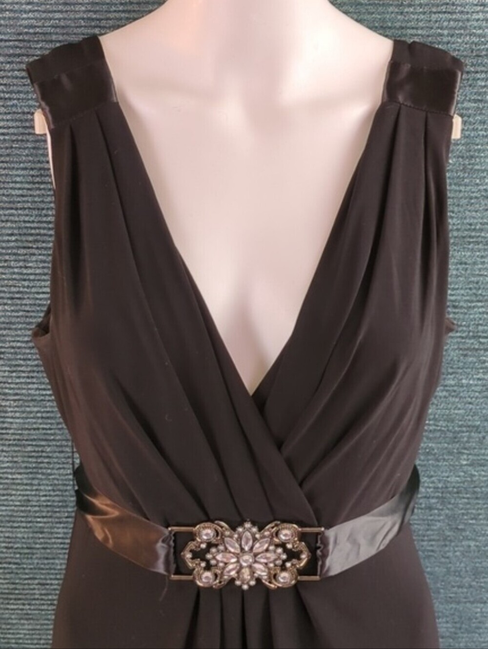 Scarlett Nite Cocktail Dress With Satin Belt, Rhinestone Center Detail
